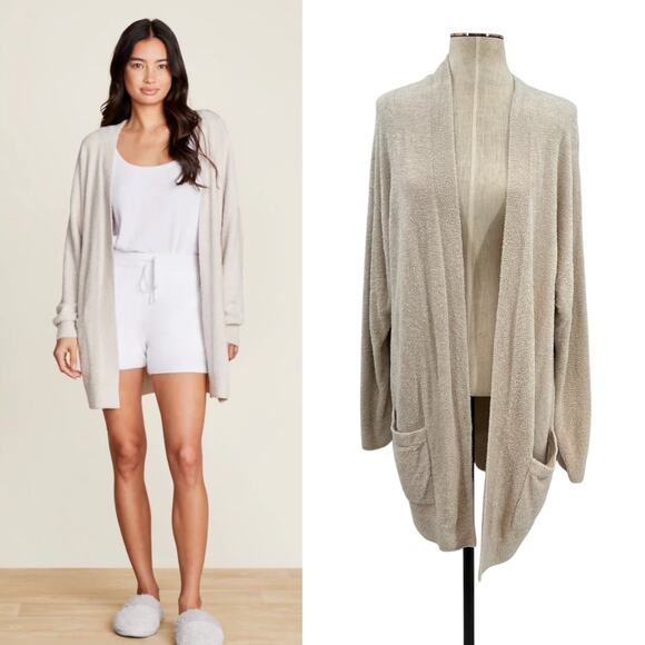 Barefoot Dreams CozyChic Lite Cardigan Ribbed Edge Cream Ivory Size Large - Picture 1 of 10